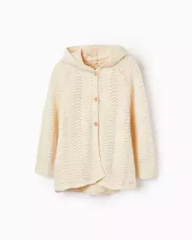Ажурная вязаная кофта для девочки с капюшоном Zippy, бежевый