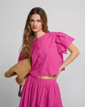 Ажурная женская блузка с коротким рукавом Silbon, розовый