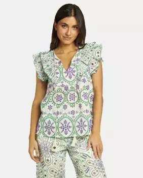 Ажурная женская хлопковая блузка с вышивкой Alma en Pena, мультиколор