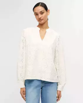 Ажурная женская рубашка с длинными рукавами Object, белый