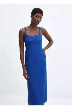 Ажурное детальное платье из хлопка Mango, синий