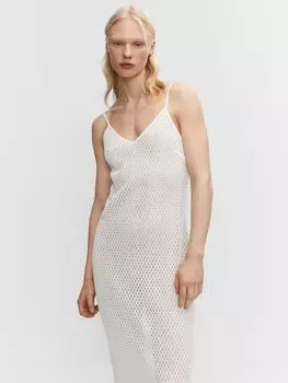Ажурное платье Paulita из смесового хлопка Mango, белый