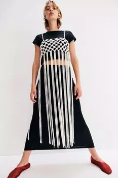 Ажурное платье с длинной бахромой H&M, бежевый
