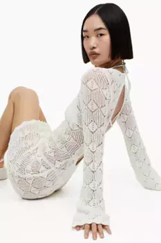 Ажурное платье с открытой спиной H&M, бежевый