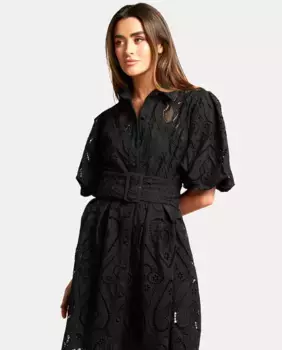 Ажурное платье с рукавами-фонариками Alma en Pena, черный