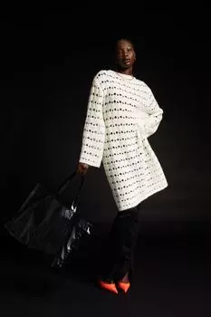 Ажурное трикотажное платье H&M, сливочный