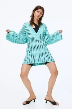 Ажурное трикотажное платье H&M, светло-бирюзовый