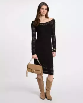 Ажурное трикотажное приталенное платье Morgan, черный