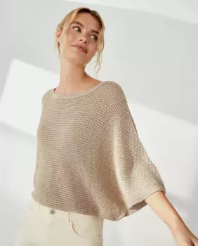 Ажурное вязаное пончо с люрексом Southern Cotton, цвет Tostado