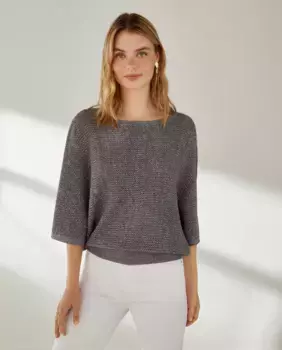 Ажурное вязаное пончо с люрексом Southern Cotton, цвет Plomo