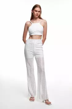 Ажурные брюки с завышенной талией цвета экрю QUZU