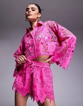 Ажурные шорты River Island розового цвета с пайетками, коорд