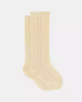 Ажурные высокие носки для девочки Cotton Juice, бежевый