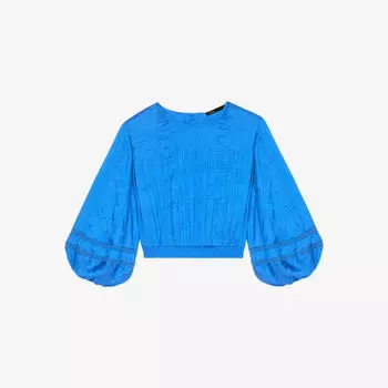 Ажурный атласный топ Lapra с объемными рукавами Maje, цвет bleus