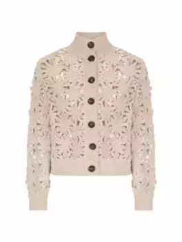 Ажурный кардиган с пайетками Brunello Cucinelli, бежевый