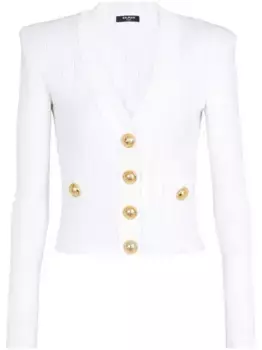 Ажурный кардиган с V-образным вырезом BALMAIN, белый