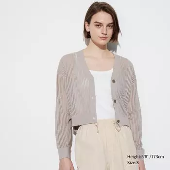Ажурный кардиган с V-образным вырезом Uniqlo, светло-серый