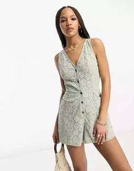 Ажурный комбинезон серо-зеленого цвета с застежкой на пуговицы ASOS