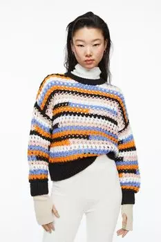 Ажурный свитер H&amp;M, черный/полосатый