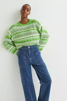 Ажурный свитер H&amp;M, светло-зеленый/полосатый