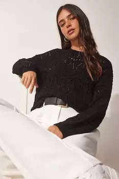Ажурный свитер Happiness Istanbul, черный