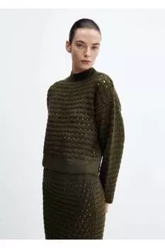 Ажурный свитер из детализированного трикотажа Mango, хаки