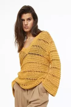 Ажурный свитер оверсайз H&M, желтый