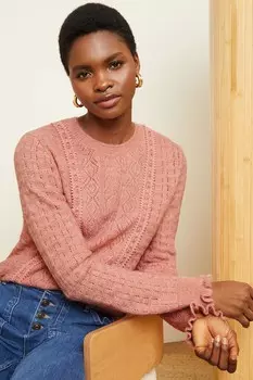 Ажурный свитер с кружевными вставками Love & Roses, розовый