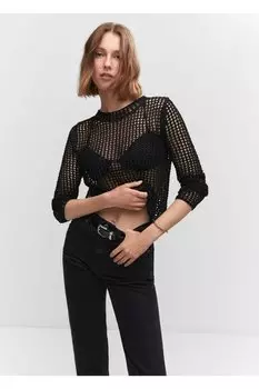 Ажурный свитер с люрексом Mango, черный