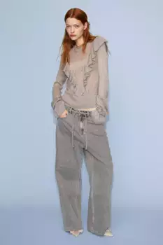 Ажурный свитер с оборками H&M, серый