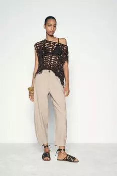 Ажурный топ с бисером ZARA, коричневый