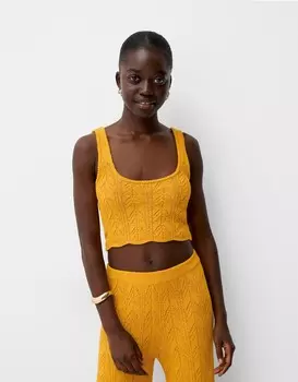 Ажурный топ с бретельками в деревенском стиле Bershka, оранжевый