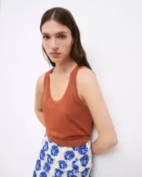 Ажурный топ с люрексом и горлышком Tintoretto, цвет Tabaco