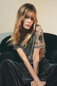 Ажурный топ с металлической нитью, расшитый бусинами ZARA, серебряный