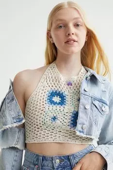 Ажурный топ с застежкой сзади на шее H&amp;M, белый