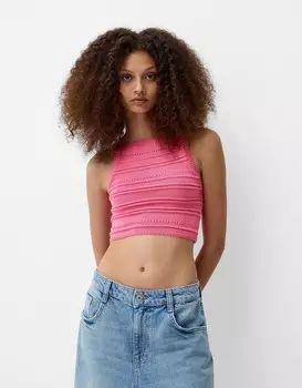 Ажурный топ в деревенском стиле Bershka, розовый