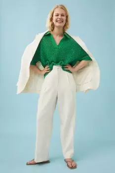 Ажурный трикотажный топ-поло H&amp;M, зеленый