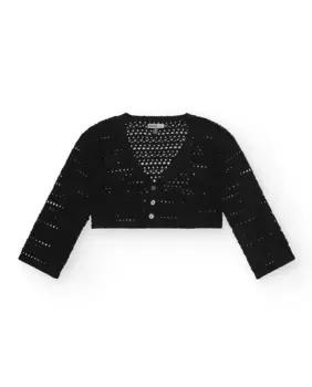 Ажурный трикотажный жакет для девочек с застежкой на пуговицы Tuc tuc, чёрный