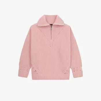 Ажурный вязаный джемпер на молнии с высоким воротником The Kooples, розовый