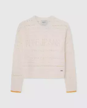 Ажурный вязаный свитер для девочки Pepe Jeans, цвет Crudo