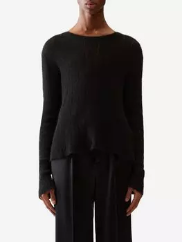 Ажурный вязаный свитер с расклешенным краем Saint Laurent, черный