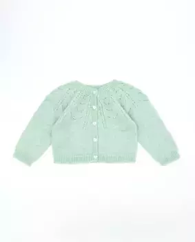 Ажурный вязаный жакет для девочки на пуговицах Fina Ejerique, светло-зеленый
