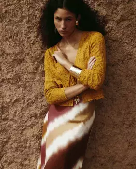 Ажурный жакет с бантом Sfera, цвет Mostaza