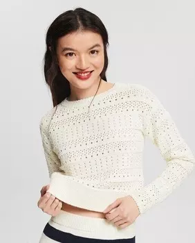 Ажурный женский хлопковый свитер обычного кроя Esprit, бежевый