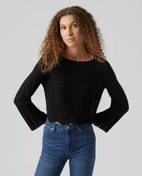 Ажурный женский топ тонкой вязки Vero Moda, черный