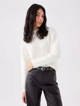 Ажурный женский трикотажный свитер с длинным рукавом и полуводолазкой LCW Casual, экрю