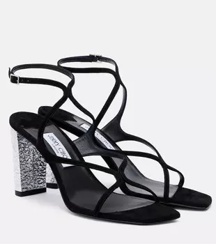 Ази 85 декорированные замшевые сандалии Jimmy Choo, Black/Silv