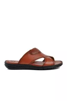 B15.175 Мужские тапочки из натуральной кожи желто-коричневого цвета внутри и снаружи Ayakmod