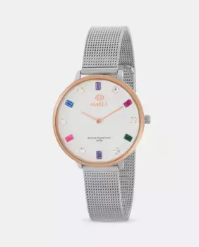 B41290/2 женские часы с миланской стальной сеткой и белым циферблатом с камнями Marea, серебряный