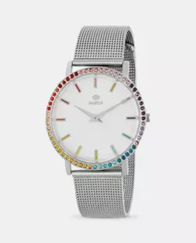 B41351/2 женские часы с миланской стальной сеткой и белым циферблатом Marea, серебряный